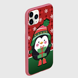 Чехол iPhone 11 Pro матовый Пингвин Новый год, цвет: 3D-малиновый — фото 2
