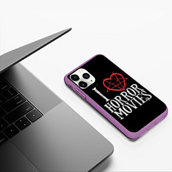 Чехол iPhone 11 Pro матовый I Love Horror Movies, цвет: 3D-фиолетовый — фото 2