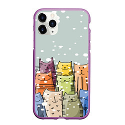 Чехол iPhone 11 Pro матовый Котики, цвет: 3D-фиолетовый
