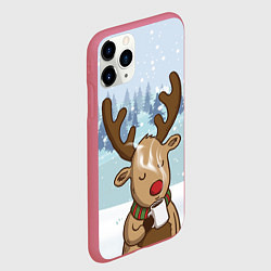 Чехол iPhone 11 Pro матовый Олень с кружкой, цвет: 3D-малиновый — фото 2