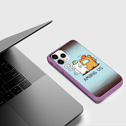 Чехол iPhone 11 Pro матовый AMONG US - LOVE, цвет: 3D-фиолетовый — фото 2