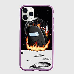 Чехол iPhone 11 Pro матовый Among Us fire, цвет: 3D-фиолетовый