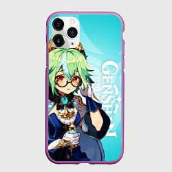 Чехол iPhone 11 Pro матовый GENSHIN IMPACT, САХАРОЗА, цвет: 3D-фиолетовый