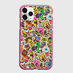 Чехол iPhone 11 Pro матовый Граффити монстров, цвет: 3D-малиновый