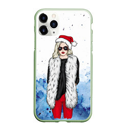 Чехол iPhone 11 Pro матовый Леди Зима, цвет: 3D-салатовый