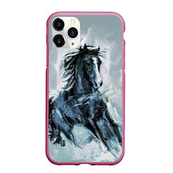 Чехол iPhone 11 Pro матовый Нарисованный конь, цвет: 3D-малиновый
