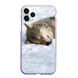 Чехол iPhone 11 Pro матовый Спящий Волк, цвет: 3D-светло-сиреневый