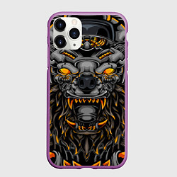 Чехол iPhone 11 Pro матовый Хищный лев киборг, цвет: 3D-фиолетовый