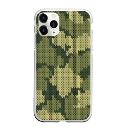 Чехол iPhone 11 Pro матовый Вязаный принт милитари, цвет: 3D-белый