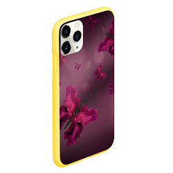 Чехол iPhone 11 Pro матовый Бабочки - цветы, цвет: 3D-желтый — фото 2