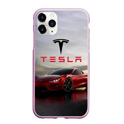 Чехол iPhone 11 Pro матовый Tesla Roadster, цвет: 3D-розовый