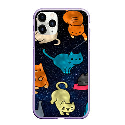 Чехол iPhone 11 Pro матовый Космические котики, цвет: 3D-светло-сиреневый