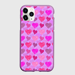 Чехол iPhone 11 Pro матовый Розовые сердечки, цвет: 3D-фиолетовый
