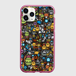 Чехол iPhone 11 Pro матовый АНИМЕ СМАЙЛЫ, цвет: 3D-малиновый