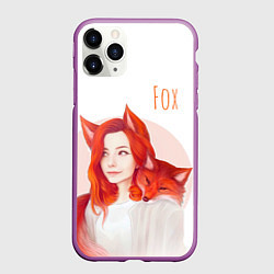 Чехол iPhone 11 Pro матовый Девушка-лиса, цвет: 3D-фиолетовый