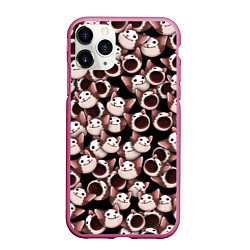 Чехол iPhone 11 Pro матовый Popping cats, цвет: 3D-малиновый