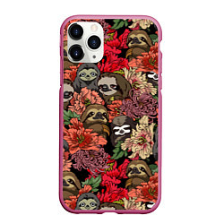 Чехол iPhone 11 Pro матовый Ленивец & Цветочки