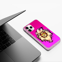 Чехол iPhone 11 Pro матовый Модный лев в очках, цвет: 3D-розовый — фото 2