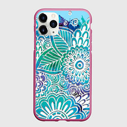 Чехол iPhone 11 Pro матовый Цветочный узор, цвет: 3D-малиновый