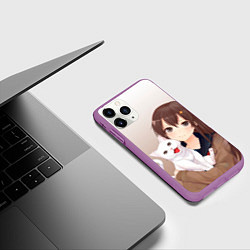 Чехол iPhone 11 Pro матовый Девочка и белый кот аниме, цвет: 3D-фиолетовый — фото 2