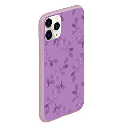 Чехол iPhone 11 Pro матовый Листья на фиолетовом фоне, цвет: 3D-розовый — фото 2