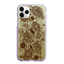 Чехол iPhone 11 Pro матовый Чехол дудлинг цветы, цвет: 3D-светло-сиреневый