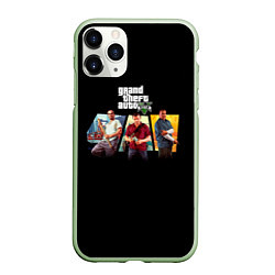 Чехол iPhone 11 Pro матовый Grand Theft Auto V персонажи, цвет: 3D-салатовый