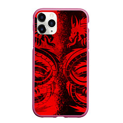 Чехол iPhone 11 Pro матовый BLACK RED DRAGONS TATOO, цвет: 3D-малиновый