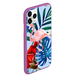 Чехол iPhone 11 Pro матовый Фламинго в папоротнике, цвет: 3D-фиолетовый — фото 2