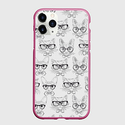 Чехол iPhone 11 Pro матовый Кошки в очках, цвет: 3D-малиновый
