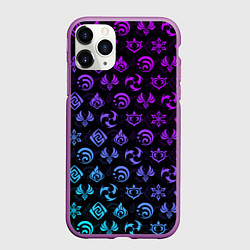 Чехол iPhone 11 Pro матовый GENSHIN IMPACT NEON, цвет: 3D-фиолетовый