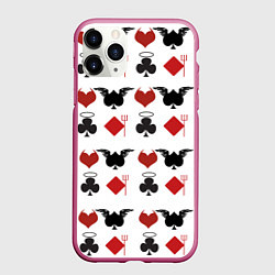 Чехол iPhone 11 Pro матовый Карточные масти, цвет: 3D-малиновый