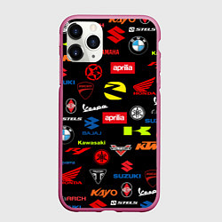Чехол iPhone 11 Pro матовый Motorcycle pattern Мото паттерн Z, цвет: 3D-малиновый