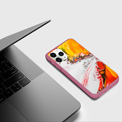 Чехол iPhone 11 Pro матовый Рисунок желтой краской, цвет: 3D-малиновый — фото 2