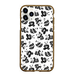 Чехол iPhone 11 Pro матовый Акварельные панды паттерн, цвет: 3D-коричневый