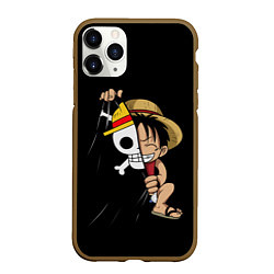 Чехол iPhone 11 Pro матовый ONE PIECE ЛУФФИ ЧЕРЕП СИМВОЛ, цвет: 3D-коричневый