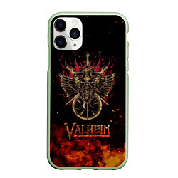Чехол iPhone 11 Pro матовый Valheim символ черепа, цвет: 3D-салатовый
