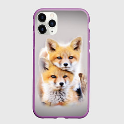 Чехол iPhone 11 Pro матовый Лисята, цвет: 3D-фиолетовый