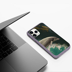 Чехол iPhone 11 Pro матовый Дельфин в облаках, цвет: 3D-серый — фото 2