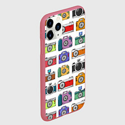 Чехол iPhone 11 Pro матовый Фотоаппараты, цвет: 3D-малиновый — фото 2