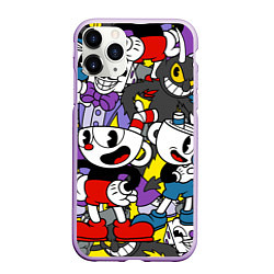 Чехол iPhone 11 Pro матовый Cuphead главные герои, цвет: 3D-сиреневый