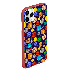 Чехол iPhone 11 Pro матовый Мультяшные планеты, цвет: 3D-красный — фото 2