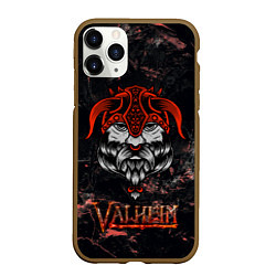 Чехол iPhone 11 Pro матовый Valheim лицо викинга, цвет: 3D-коричневый