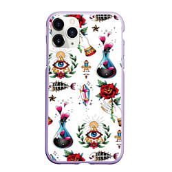 Чехол iPhone 11 Pro матовый Old school tattoo, цвет: 3D-светло-сиреневый