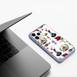 Чехол iPhone 11 Pro матовый Old school tattoo, цвет: 3D-светло-сиреневый — фото 2