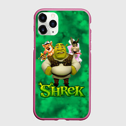 Чехол iPhone 11 Pro матовый Шрек, Осел, Пиннокио и свин, цвет: 3D-малиновый