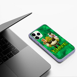 Чехол iPhone 11 Pro матовый Шрек, Осел, Пиннокио и свин, цвет: 3D-светло-сиреневый — фото 2