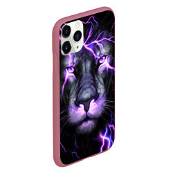 Чехол iPhone 11 Pro матовый НЕОНОВЫЙ ЛЕВ NEON LION, цвет: 3D-малиновый — фото 2