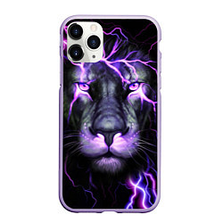 Чехол iPhone 11 Pro матовый НЕОНОВЫЙ ЛЕВ NEON LION, цвет: 3D-светло-сиреневый