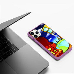 Чехол iPhone 11 Pro матовый Geometry Dash, цвет: 3D-фиолетовый — фото 2